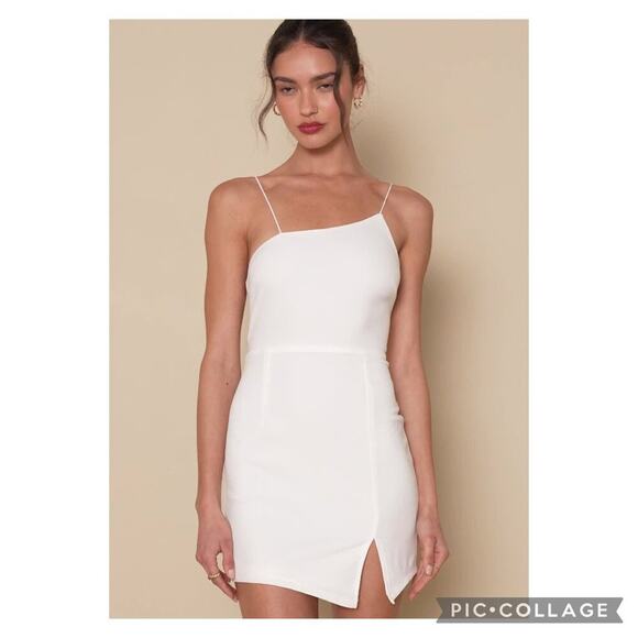 Lulus White Sleeveless Asymmetrical Slit Mini Dress Small Bridal Bachelorette - Picture 1 of 7